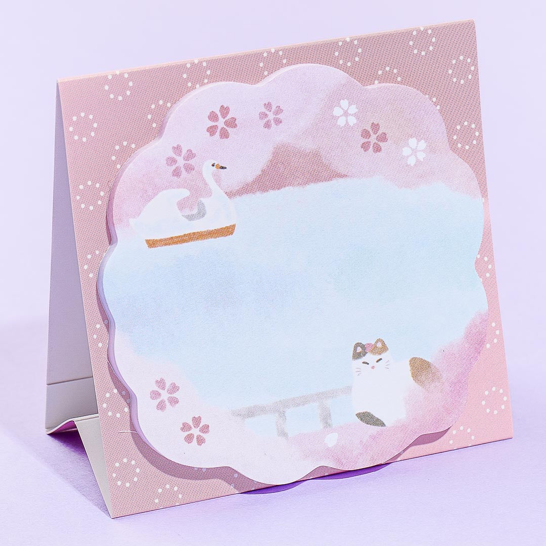 Sakura Lake View Neko Sticky Notes With Stand
