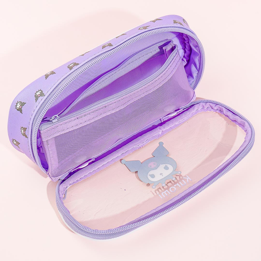 Kuromi Clear Window Oblong Pen Case With Mesh Pouch