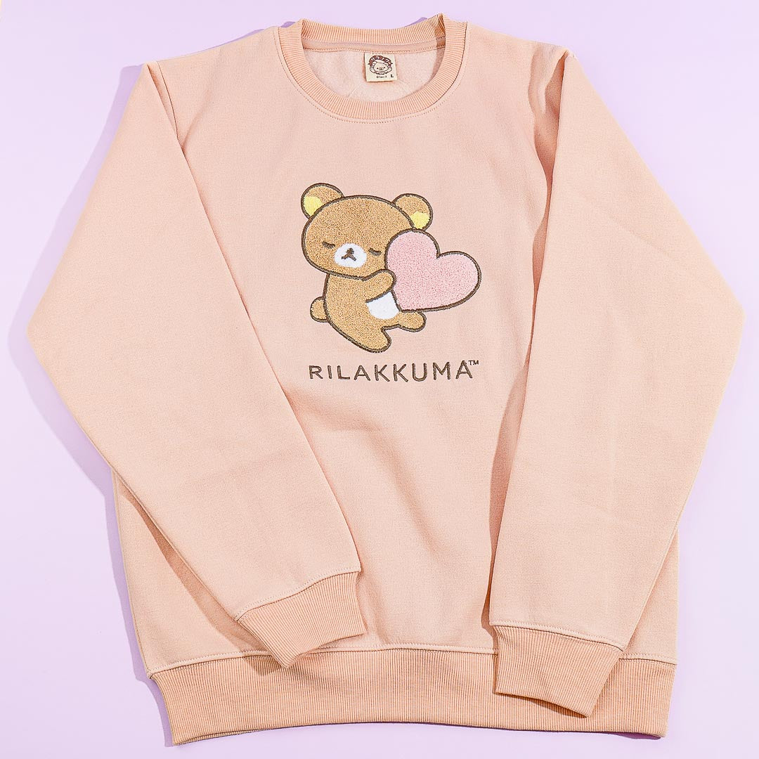 Rilakkuma Heart Hug Sweatshirt - Pink Beige / Large