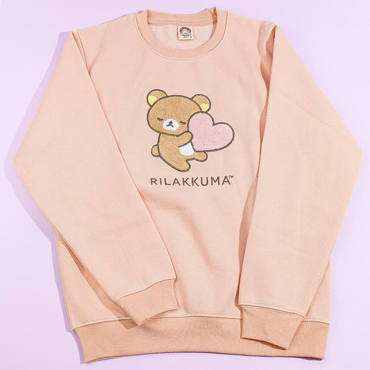 Rilakkuma Heart Hug Sweatshirt - Pink Beige / Large