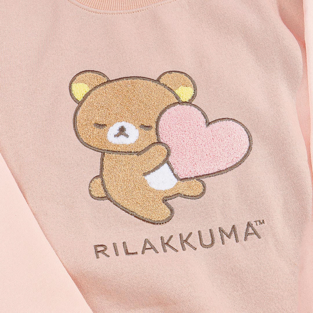 Rilakkuma Heart Hug Sweatshirt - Pink Beige / Large