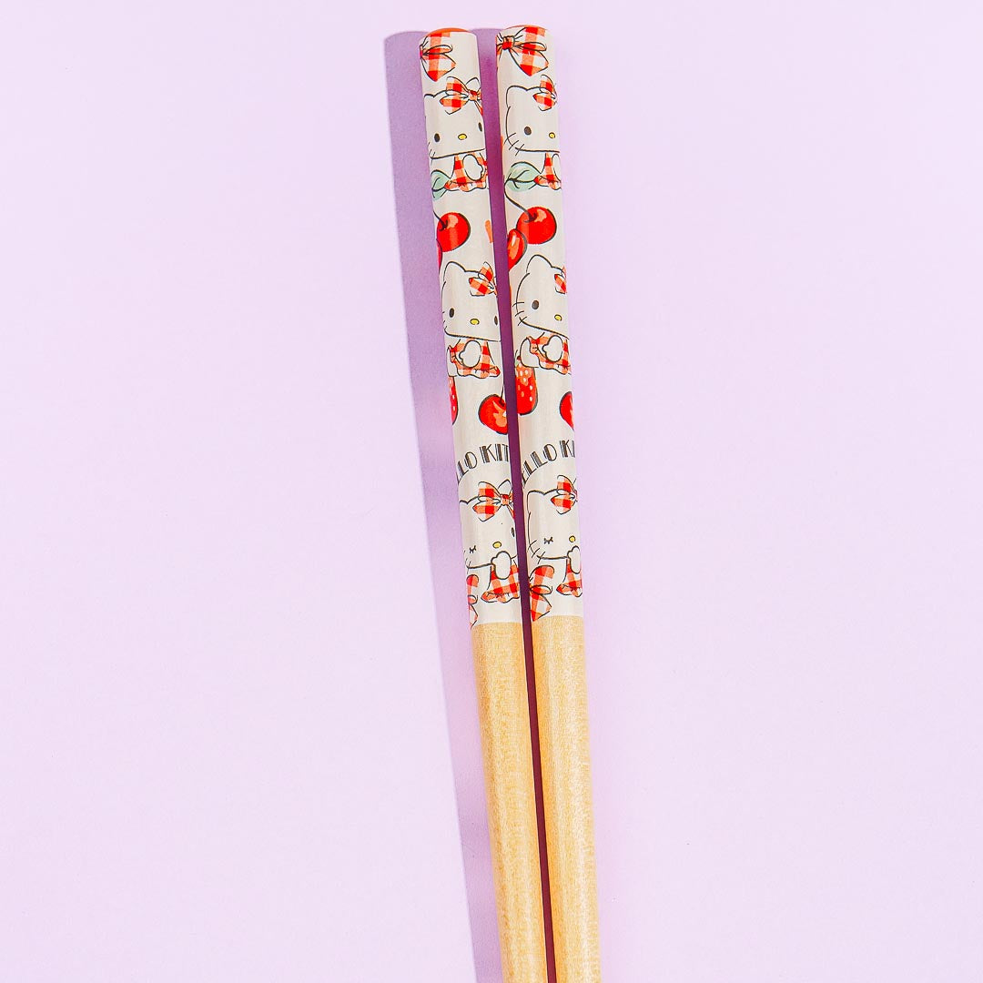 Hello Kitty Gingham Fruit Harvest Bamboo Chopsticks