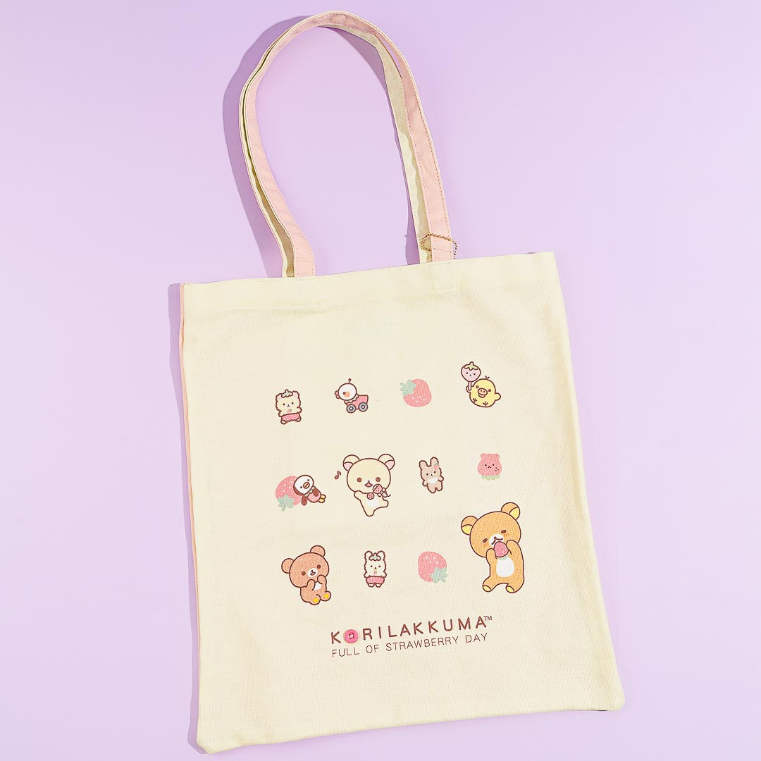 Korilakkuma Full of Strawberry Day Two-Toned Tote Bag