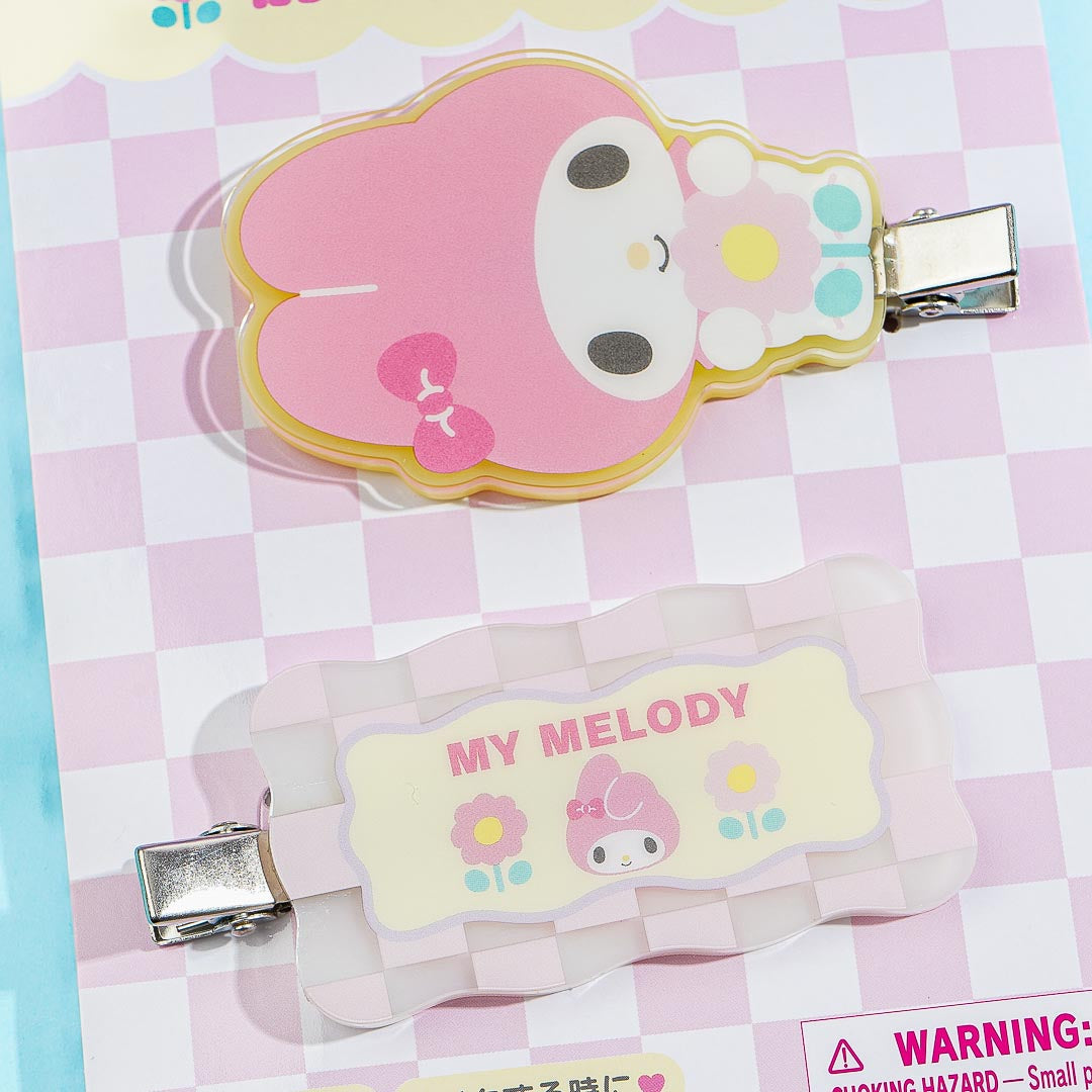 My Melody Pastel Checker Hair Clip Set