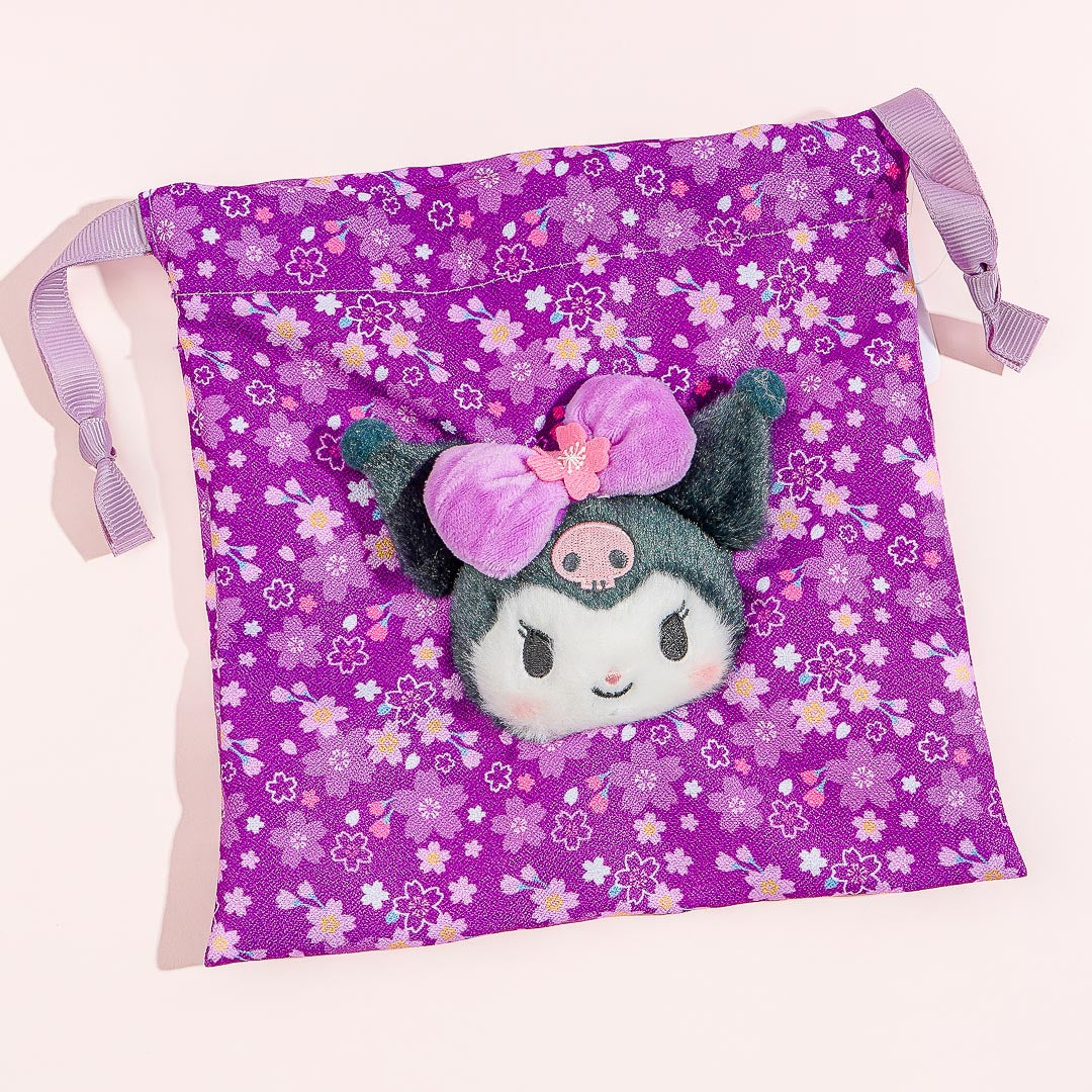 Kuromi Sakura Kimono Drawstring Pouch With Plushie Head Charm