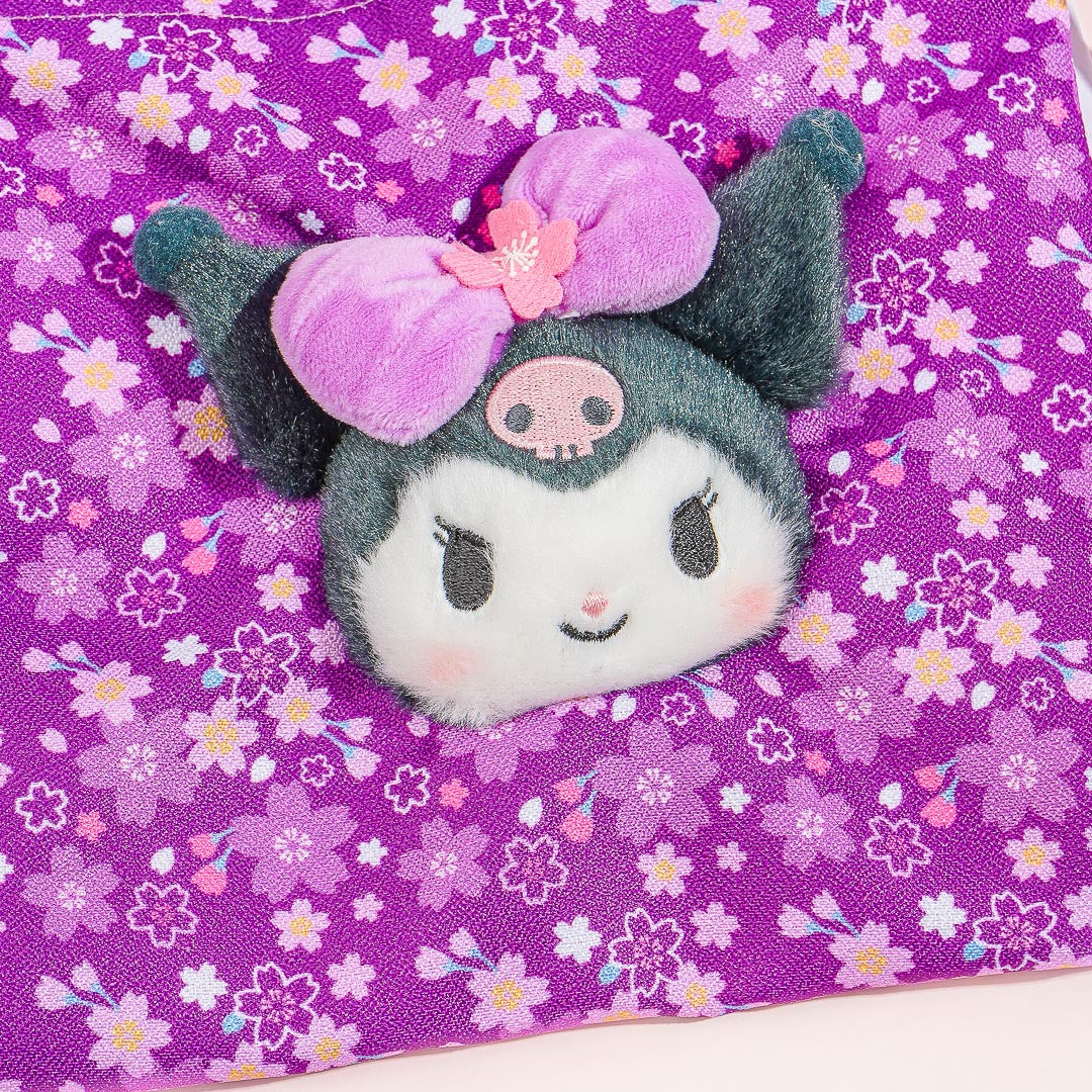 Kuromi Sakura Kimono Drawstring Pouch With Plushie Head Charm