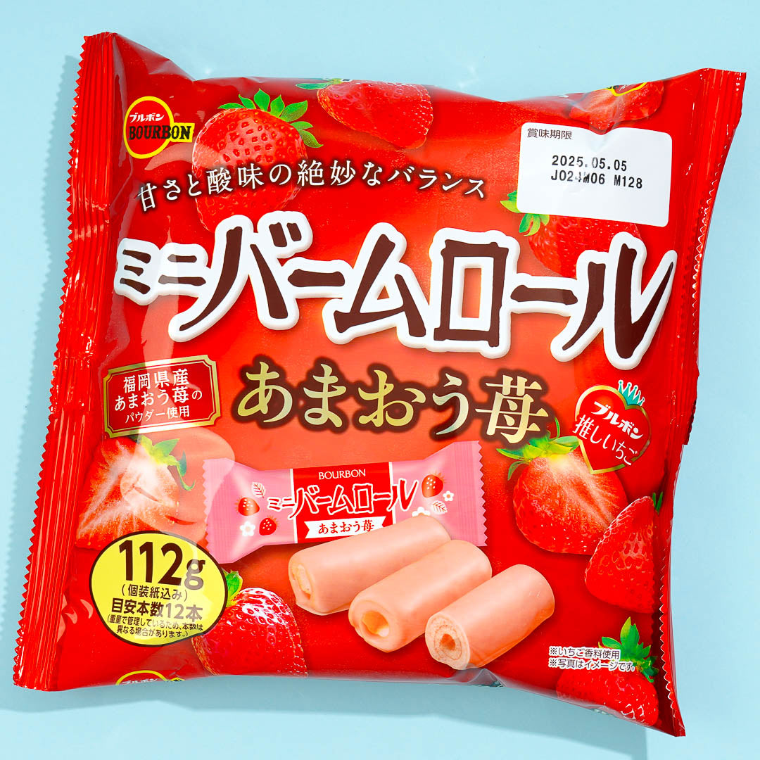 Bourbon Mini Baum Roll Cake Snacks - Amaou Strawberry