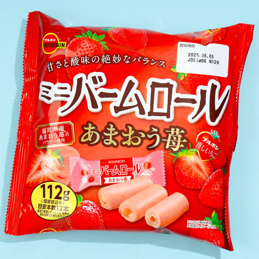 Bourbon Mini Baum Roll Cake Snacks - Amaou Strawberry