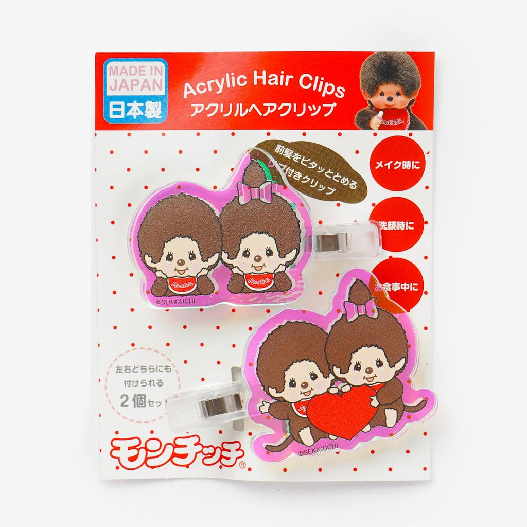 Monchhichi Love Acrylic Hair Clips - 2pcs