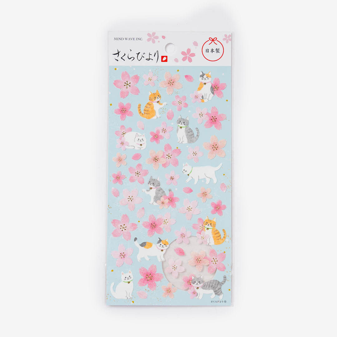 Playful Cat Sakura Stickers