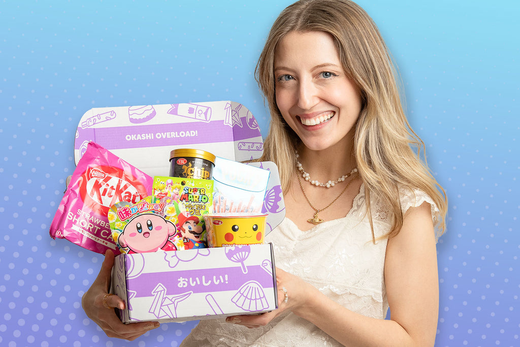 Girl holding a Japanese snack box