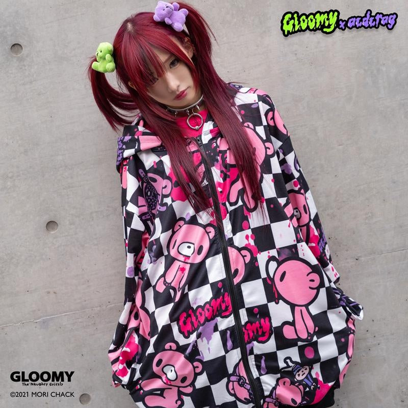 ACDC RAG Checkered Gloomy Bear Zip Hoodie