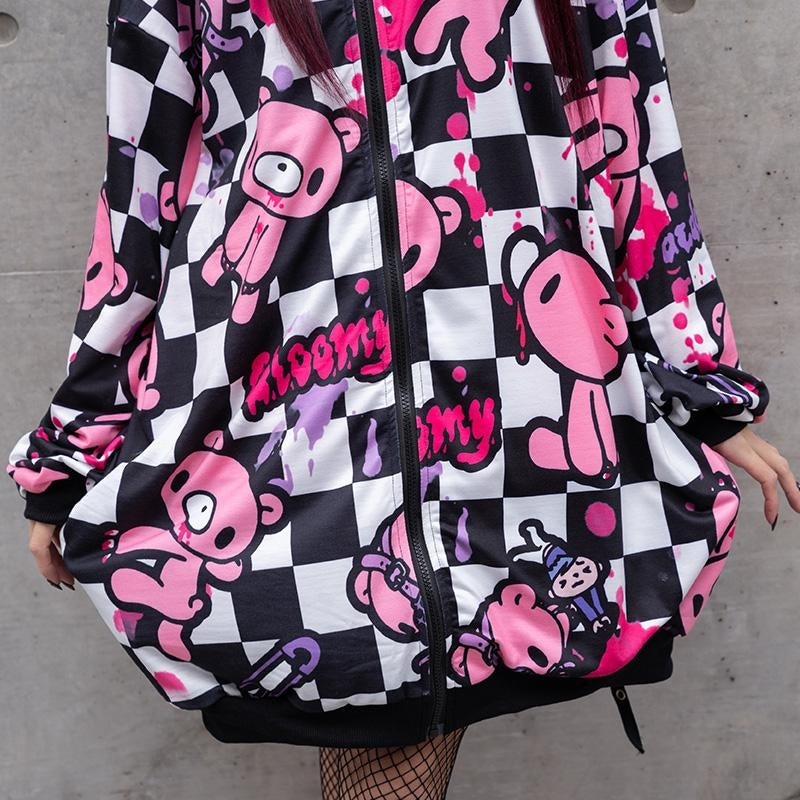 ACDC RAG Checkered Gloomy Bear Zip Hoodie