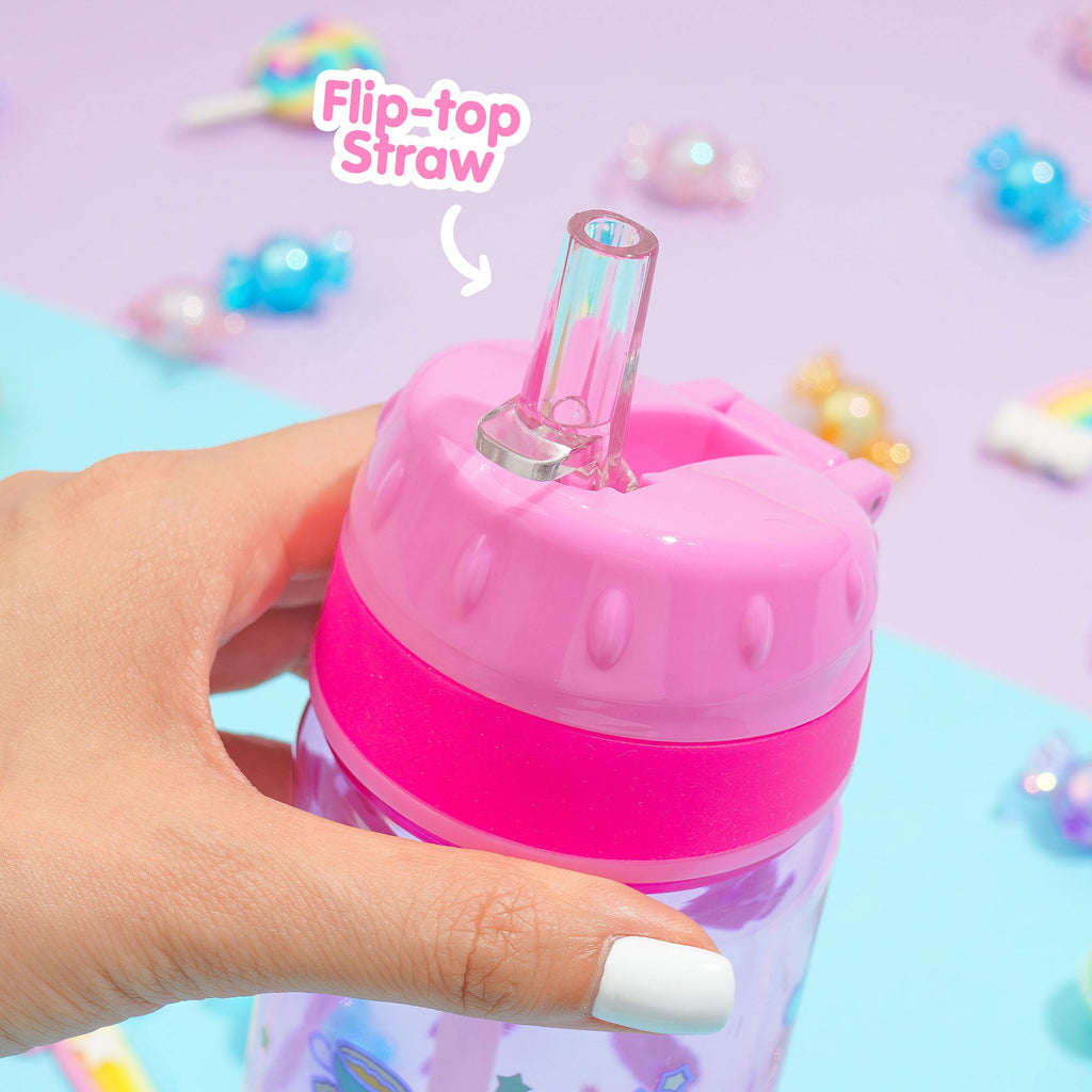 Water bottle for girls with a removable straw for easy cleaning.